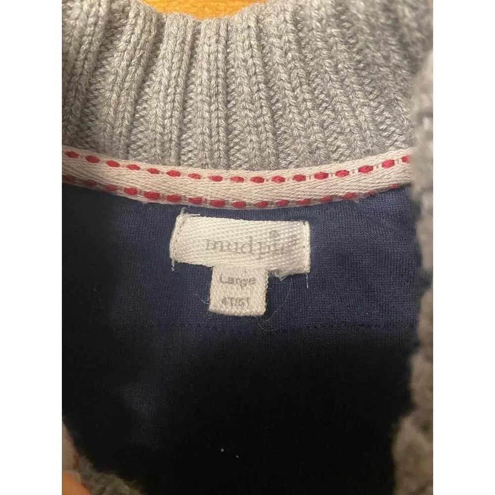 Mudpie 4T Large boys sleeveless Vest Gray Navy Cable Knit Buttons Layering